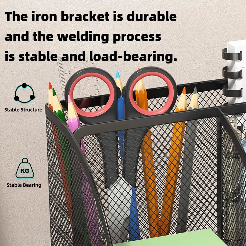 7 Compartment Metal Mesh Desktop Organizer with Drawer Pen Pencil Holder Stationery Storage for Home Office School Students Dorm