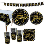 Gold Black Party Happy Birthday Banner Disposable Tableware Pink Paper Cups Plate Napkins For Kids Birthday Party Decor Supplies