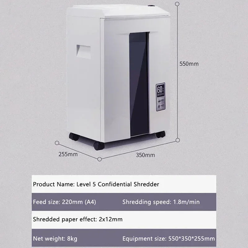 Hot Sale 20L Electric Shredder 2*12mm High Power 5 Level Secret Continuous 40 Minutes Work Office Home Paper Grinder Crusher Des