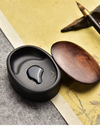 Small Portable Ink stone Chinese Style Calligraphy Regular Script Ink Stone Students Brush Writing Raw Stone She Inkstone