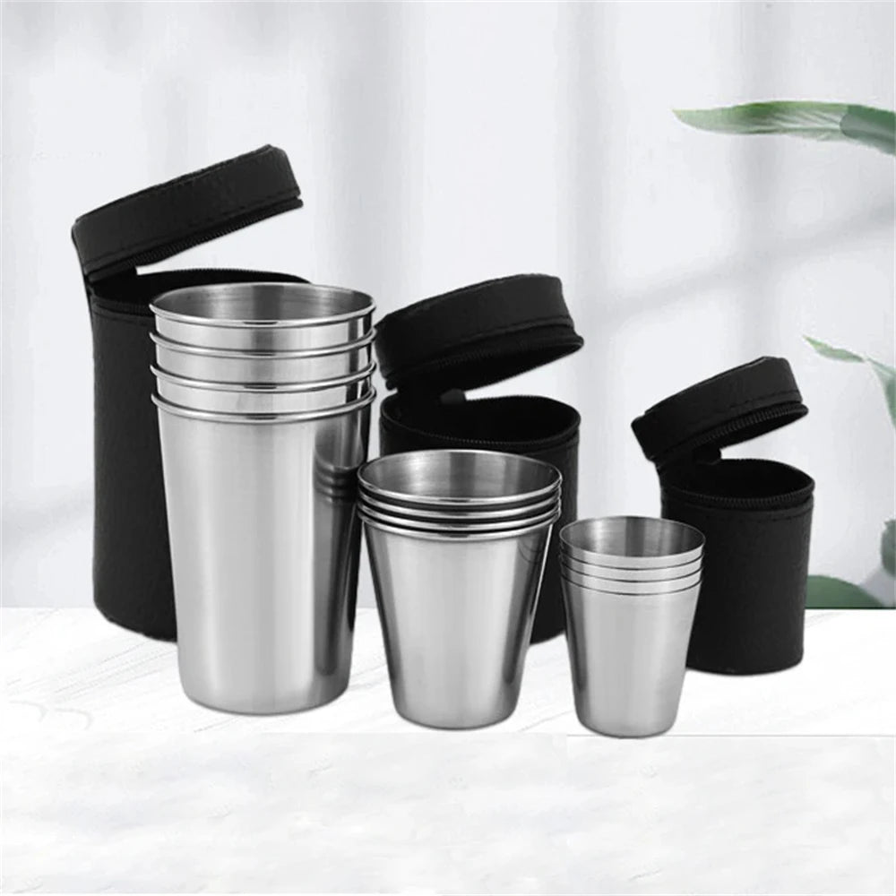 30ml/170ml Stainless Steel Cups Mini Set Outdoor Practical Travel Whiskey Glass Portable Drinkware Kitchen Dining Bar Home Party