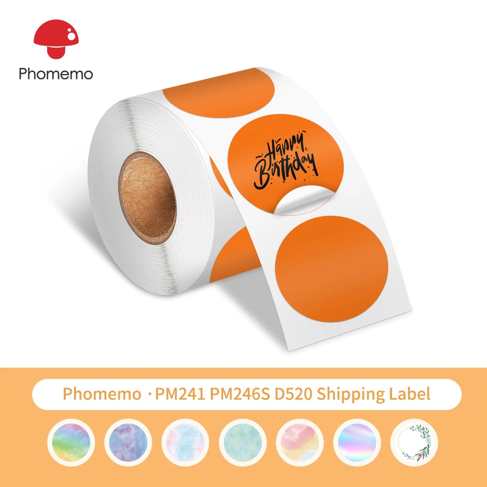 Phomemo Thermal Label Paper Round Sticker Waterproof White Pure Color Paper Shipping Label for PM241/PM246S/D520 Label Printer