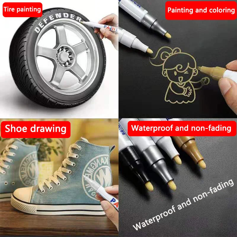 5pcs White Marker Paint Pens Waterproof Rubber Permanent Marker Pen Car Tyre Tread Environmental Tire Painting DIY Graffiti Pens