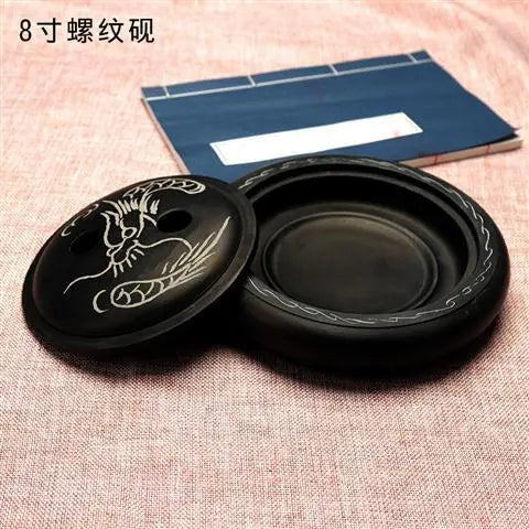 Natural Original Stone Inkstone With Cover Longan Round For Students Libros Livros Livres Kitaplar Art