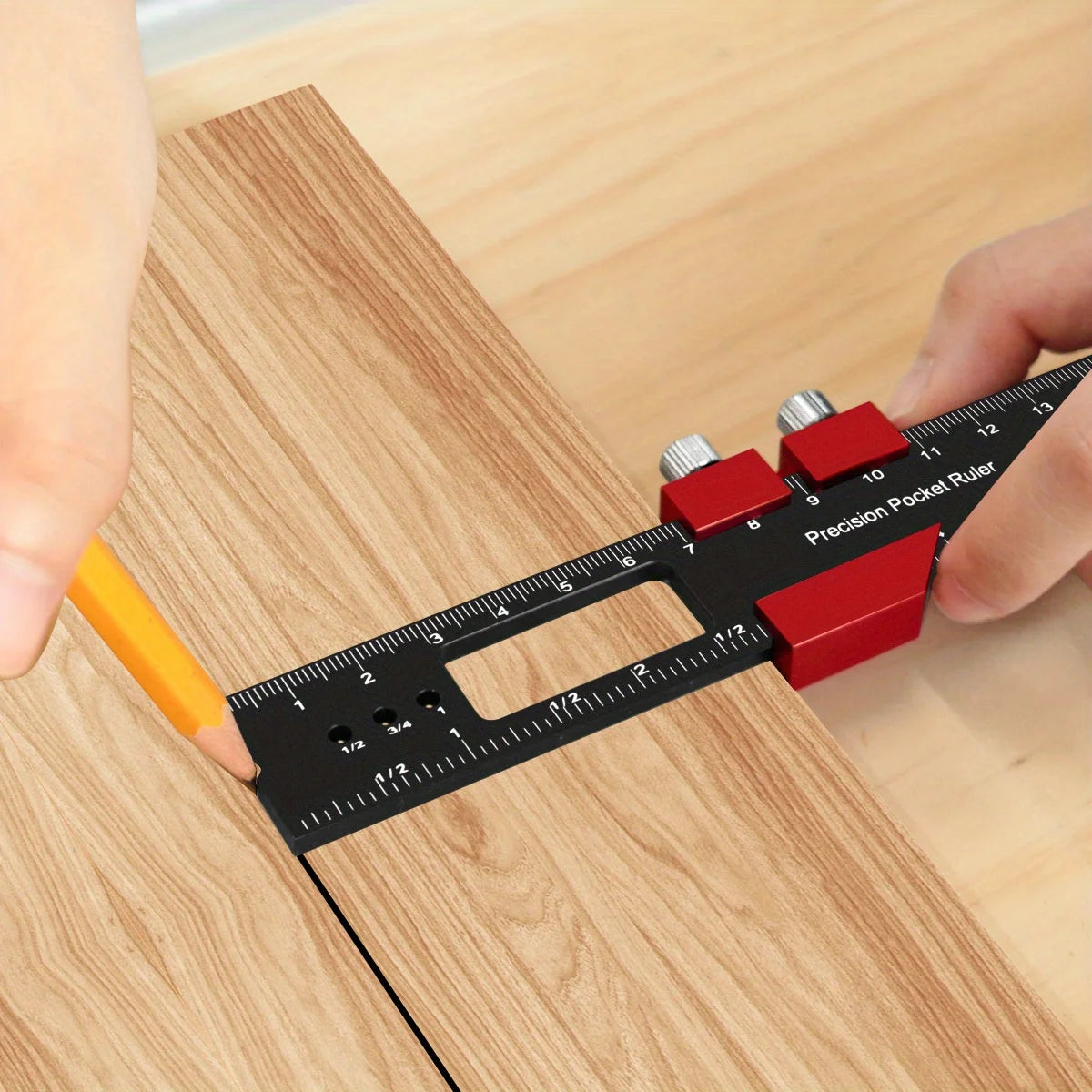 Woodworking Pocket Ruler Aluminum Alloy T-Type Scribing Square Layout Tool,  Accurate Slide Ruler Inch And Metric Measurements