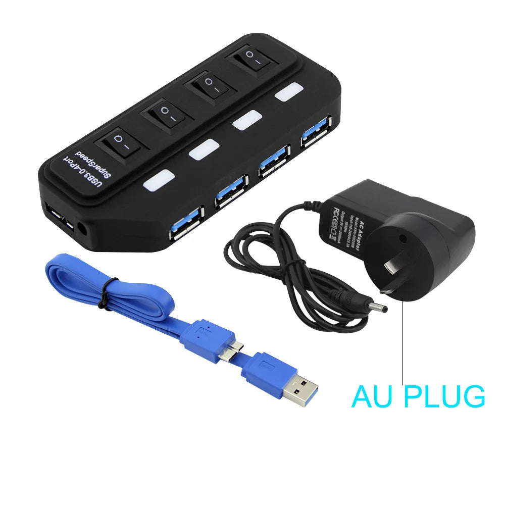 USB 3.0 HUB Multi USB Splitter 4/7 Port Expander High Speed USB 3.0 Hab with Power Adapter USB 3.0 Hub with Switch for Laptop PC