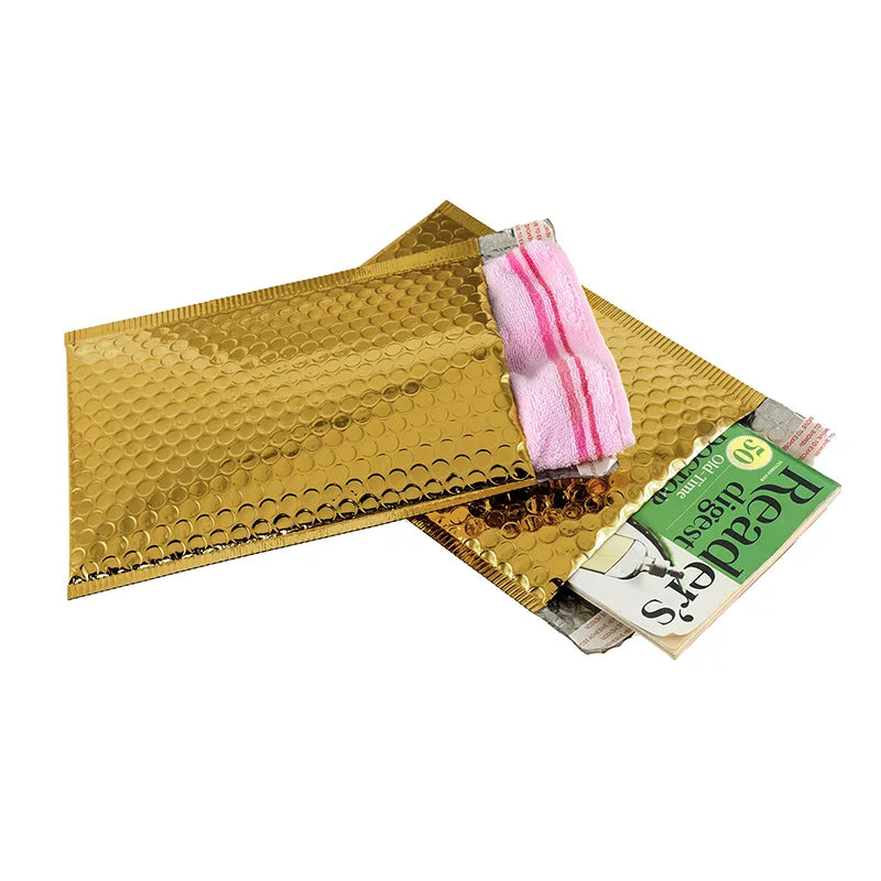 50PCS Aluminized Film Bubble Mailer Gold Mailing Envelope Waterproof Courier Bag Padded Bubble Envelopes Pack Bag for Shipping