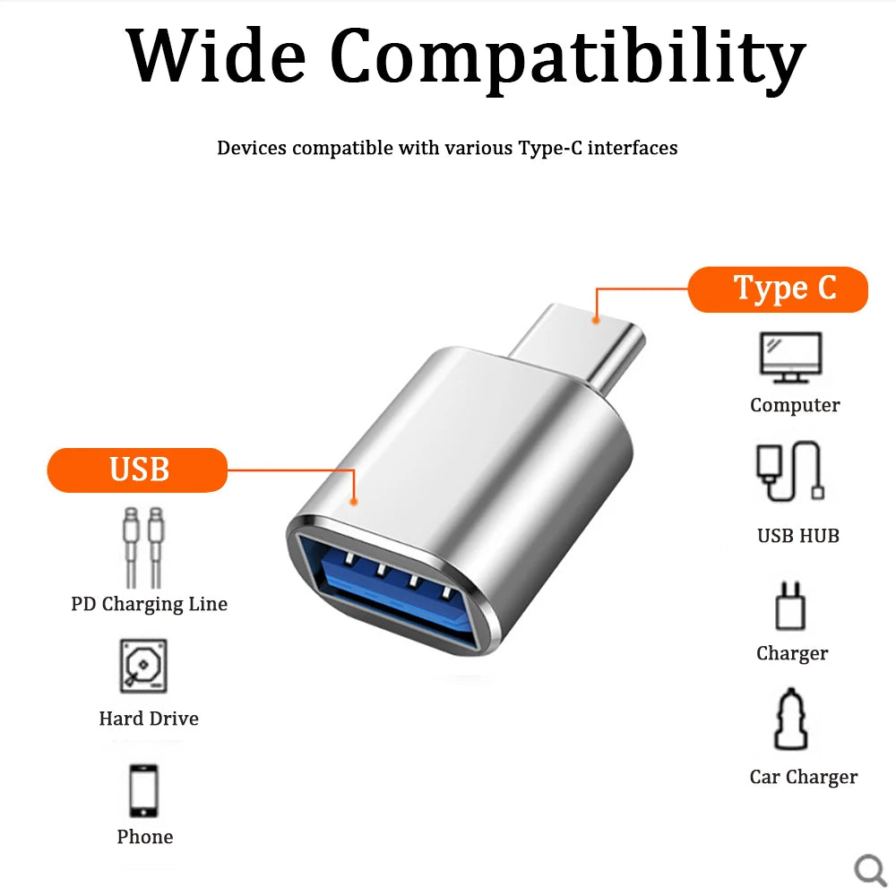 Type C To USB 3.0 Adapter Metal Charging Stable Data Transmission File Reading Light for Iphone Macbook Xiaomi Samsung Connector