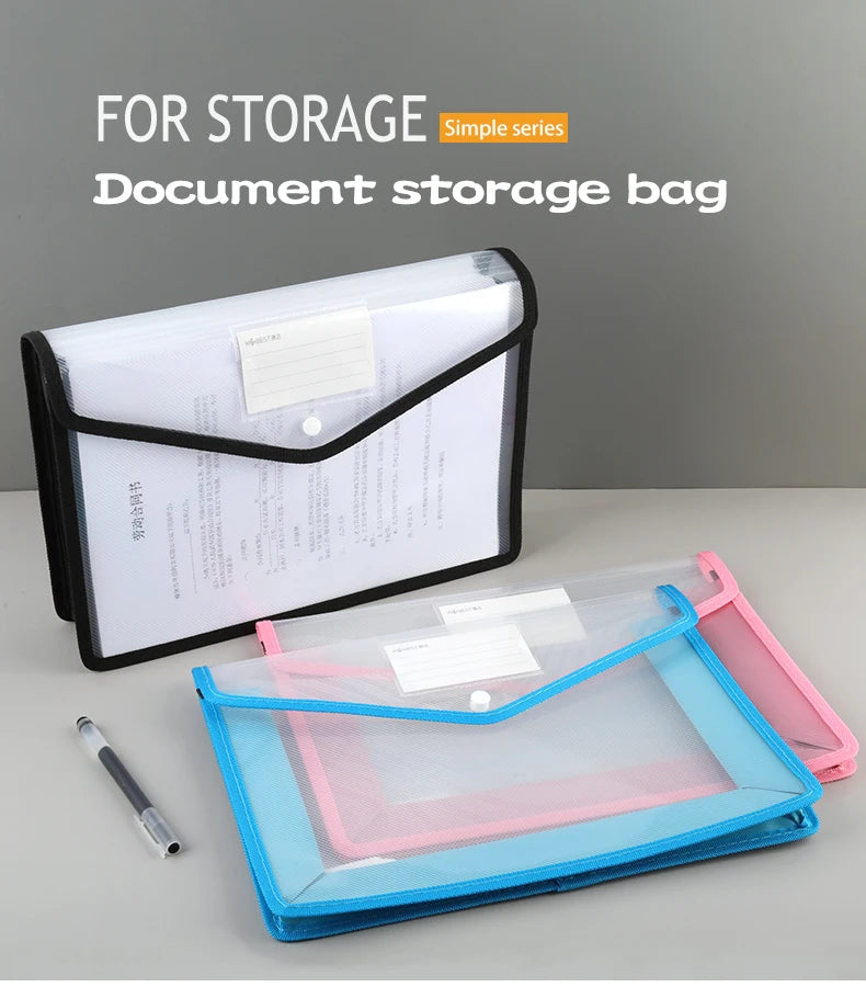 1Pcs Transparent A4 Waterproof File Folder with Press Button Plastic Document Bag for Data Storage Office Supplies