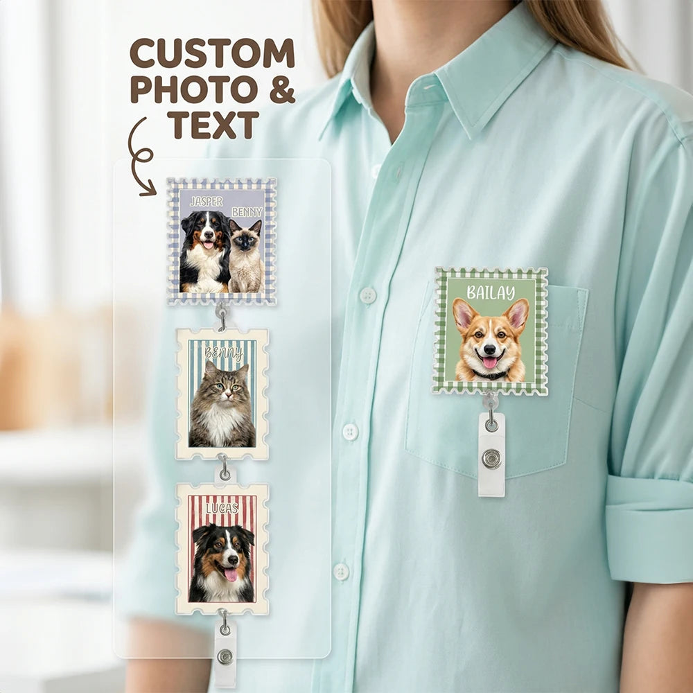 Personalized Custom Pet Picture Badge Reel,Upload Pet Photo & Name,Pet Lover Gift, Birthday, Healthcare Employees, Vet Tech