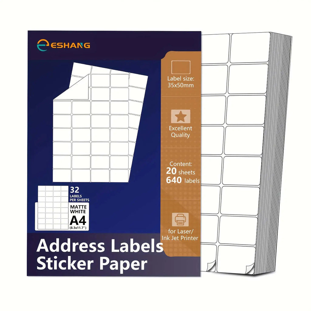 ESHANG Address Labels Sticker Paper for Laser/Ink Jet Printer Mailing Labels A4 White 56 Per/32 Per Sheet