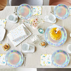 Iridescent Silver Holographic Party Tableware Set Disposable Paper Plates Cups Tablecloth for Birthday Wedding Y2K Disco Decor