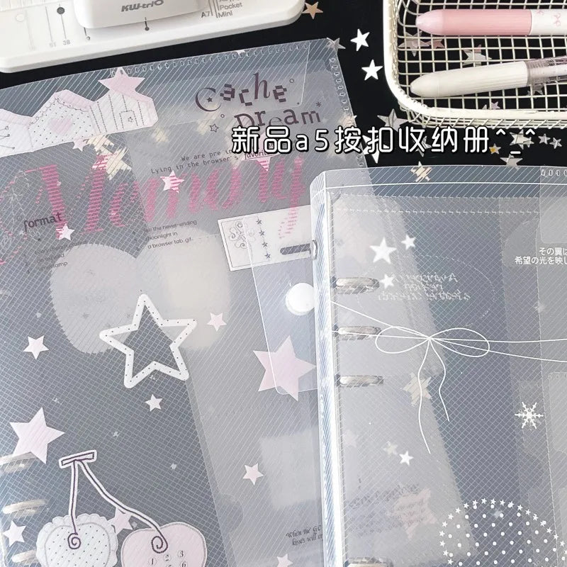 Ins A5 Loose-Leaf Binder Organization Cherry/Angel Wing Transparent Clear Album Organizer Cover for Kpop Photo Cards Collection