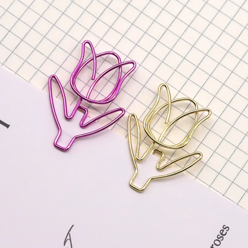 20/50PCS Tulip Paper Clips Kawaii Notebook Planner Bookmarks Korean Stationery Ticket Photo Clip Office Supplies Bookmark Folder