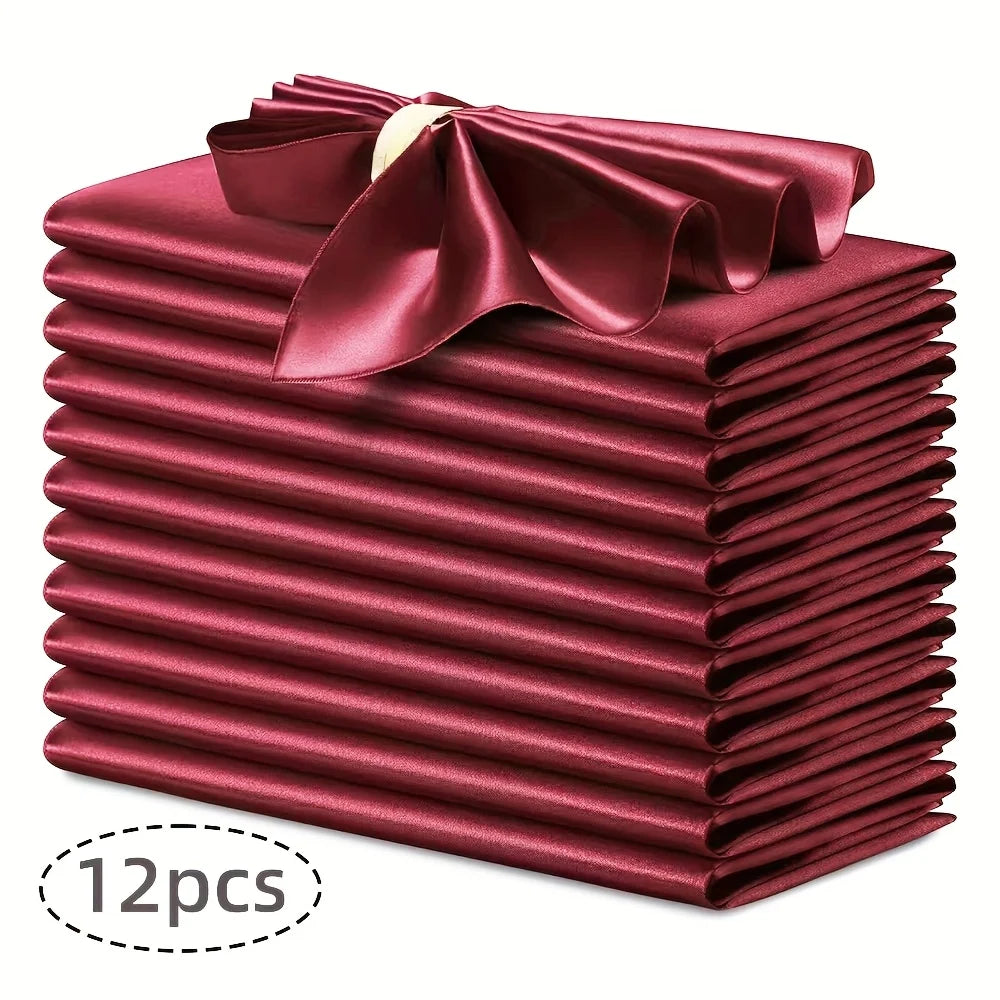 12pcs Silky Satin Dinner Napkins 30x30cm Polyester Square Table Napkins for Wedding Banquet Restaurant Birthday Party Decor