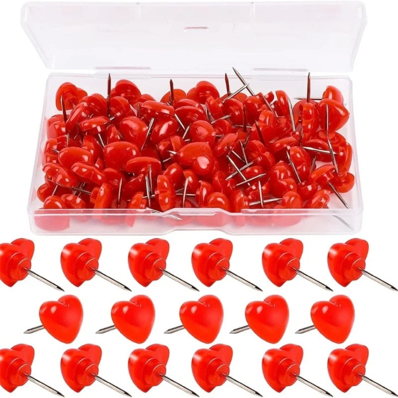 100 Pcs Decorative Pushpins Heart Push Pins Map Tacks Map Pins School Supplies