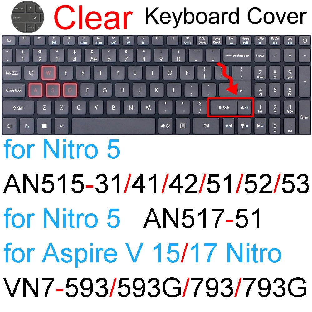 Keyboard Cover for Acer Nitro 16 16S 15 17 5 Spin 7 AN515 AN517 AN715 V AN16 AN14 ANV15 AN18 ANV16 Silicone Protector Skin Case