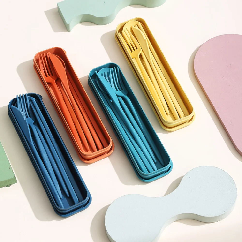 New Wheat straw Wheat Straw Dinnerware Set Eco-Friendly Portable Utensil Box Tableware Cutlery Set Travel