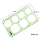 17 Styles Rulers Green Plastic Circles Geometric Template Ruler Stencil Measuring Tool Stationery Students Drawing Curve Ruler