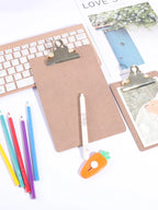 Wood Color Folder with Golden Metal Clip Different Sizes Portable Stylish Notes Ticket Holder Office School Stationery Supplies