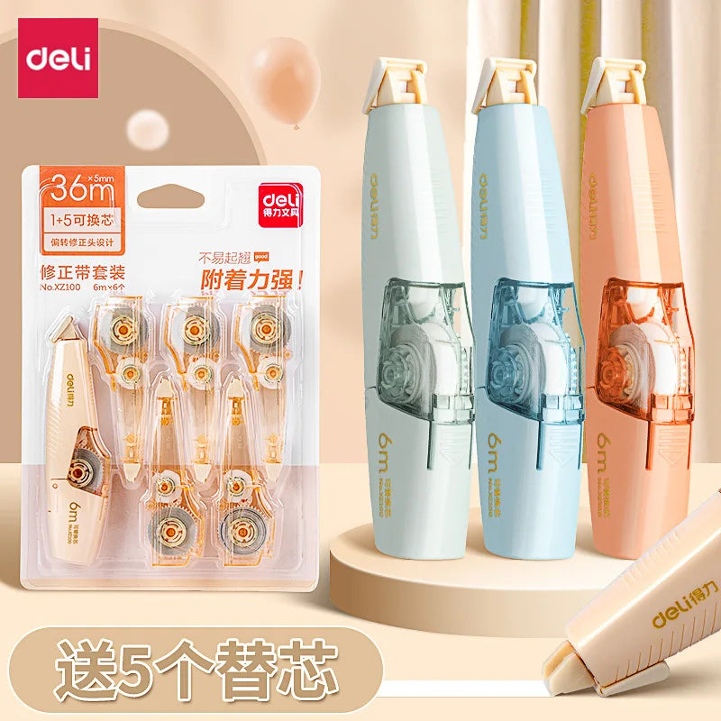 Deli Correction Tape 6m*5mm Large-capacity Correct Pen Diary Scrapbooking Student School Office Supplies Roller Correction Tape