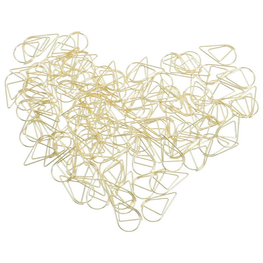 100pcs Waterdrop Paperclips Gold Metal Office Supplies Document File ganizer Teardrop Clips Paper Clamps For Files Binding