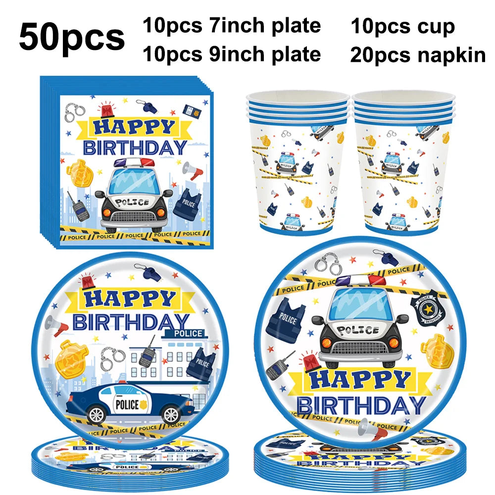 Police Party Plates Napkins Police Birthday Party Tableware Set Police Officer Car Party Decorations Favors Police Theme Party