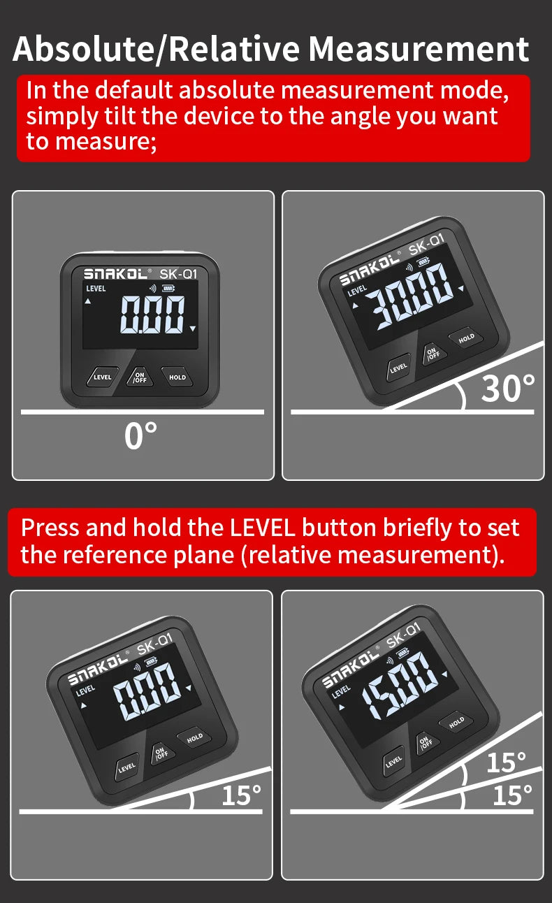 snakol Angle Protractor 360 Degree Mini Electronic Digital Protractor Inclinometer Angle Finder Gauge Measurement Box