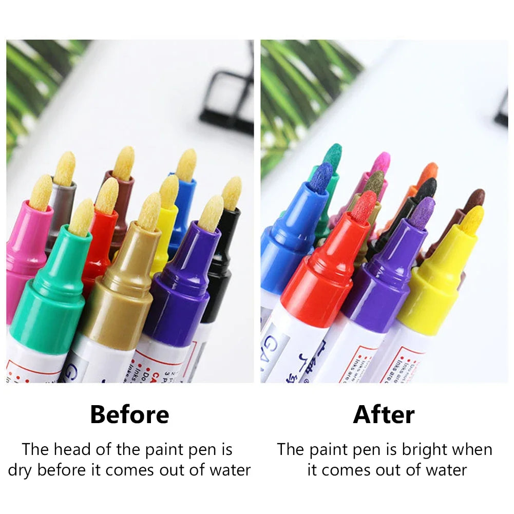 1/3/6/12Pcs Colorful Permanent Paint Marker Waterproof White Markers Tire Tread Rubber Fabric Paint Metal Paint Marker Pens