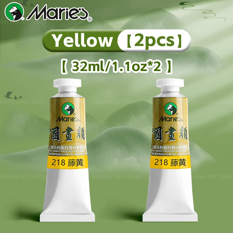 Marie's Chinese Painting Pigment Set,2pcs 20 Colors 32ml/1.13oz Tube,Watercolor Sumi Paint Kit for Drawing,Writing,Ink,Landscape