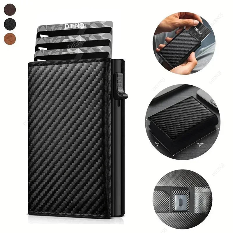 Rfid Credit Card Holder Money Bag Luxury Carbon Fiber Id Bank Cardholder Coin Purse Minimalist Wallet for Men Carteira Masculina