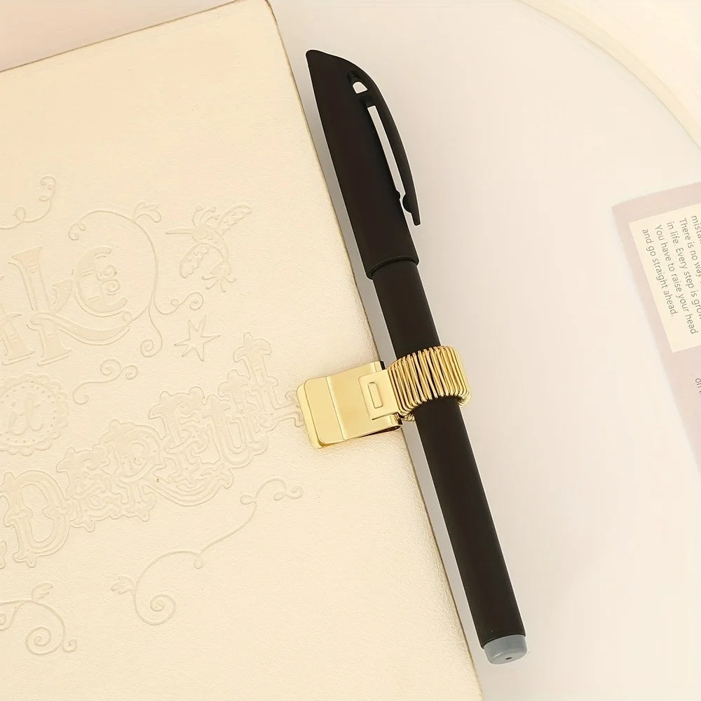 1pc Heavy-Duty Metal Pen Clip with Spring - Secure Grip Notebook Paper Clip, Minimalist Desk Organizer for School, Office