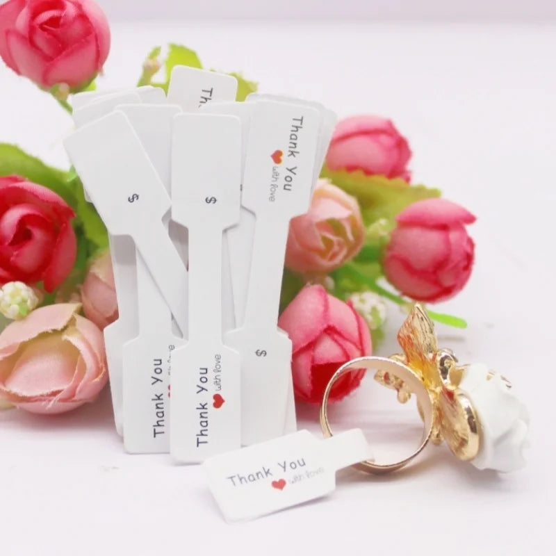 100PCS Multi Style Ring Folded Labels White/Kraft Handmade with Love Ring Price Labels Jewelry Tag Sticker Labels 6*1.2cm