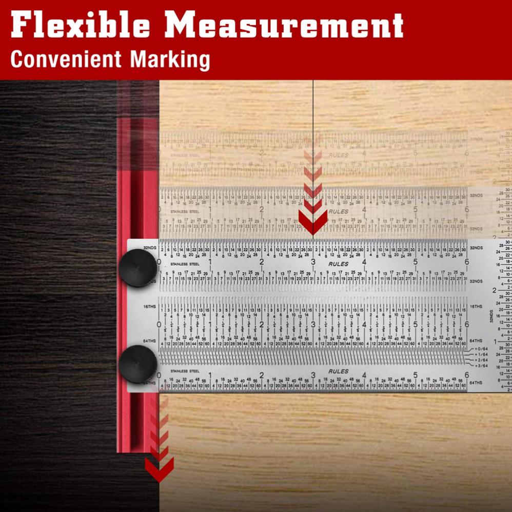 6/12 Inch Line Ruler Precision Marking 1/ 64" T Rule Woodworking Tools Stainless Steel Positioning Scribe Gauge with Marking Pen