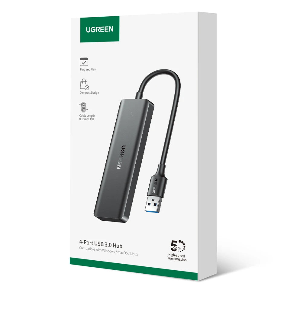 UGREEN USB3.0 HUB 4 Ports USB-A Splitter Slim USB Expander for Mouse Keyboard Flash Drive U Disk Printer and Laptop PC PS5 Xbox