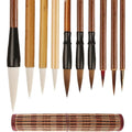 10-Piece Chinese Calligraphy Brush Set - Premium Writing Brushes for Beginners & Artists - with Roll-up Bamboo Brush Holder,