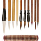 10-Piece Chinese Calligraphy Brush Set - Premium Writing Brushes for Beginners & Artists - with Roll-up Bamboo Brush Holder,