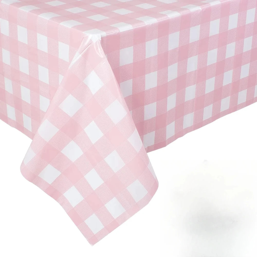 Retro Pink Gingham Tablecloth 54"x108"| Heavy-Duty Waterproof Plastic for Picnics&Coffee Shop Decor |  Party Backdrop
