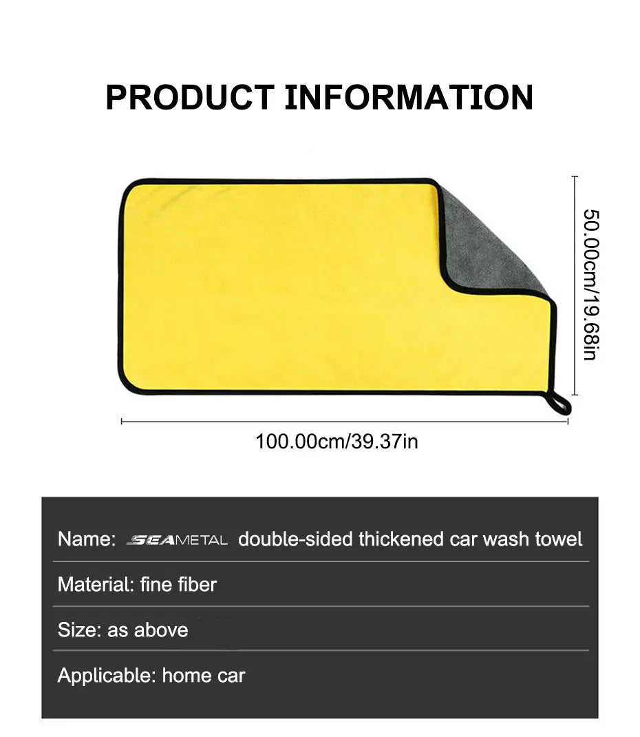 SEAMETAL Microfiber Car Washing Towel 400GSM Double-Sided Coral Velvet Clean Towels High Water Absorption Car Wash Drying Cloth