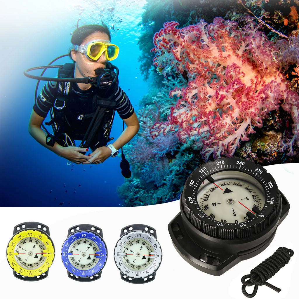 Digital Scuba Diving Compass 50m Waterproof Navigator, Professional Luminous LED Wrist Watch with Balanced Design for Snorkeling