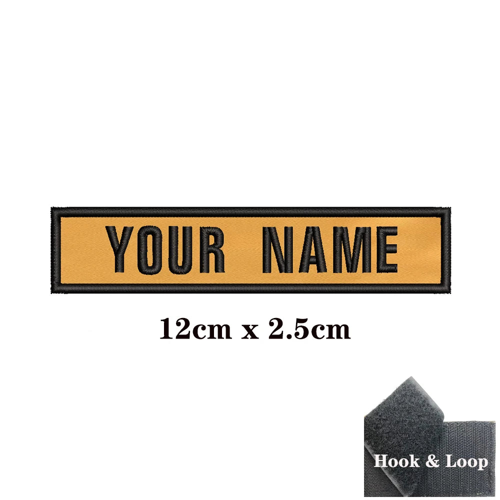 1PC Custom Personalized Name number Patch Stripes Badge tags chevrons Armband Iron On Or Hook Loop embroidered yellow