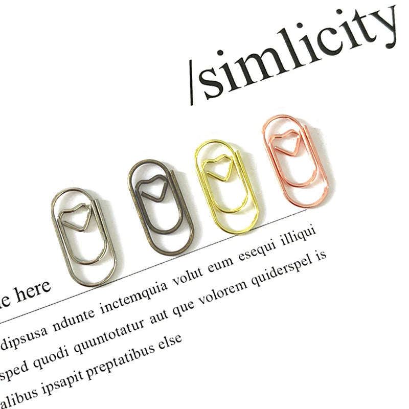 Kit 50pcs Mini Metal Heart Clips Office Supplies Paper Clip