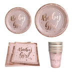 Rose Gold Party Disposable Tableware Set Light Powder Paper Plates Cups Straws Kids Birthday Party Decorations Babyshower Girl