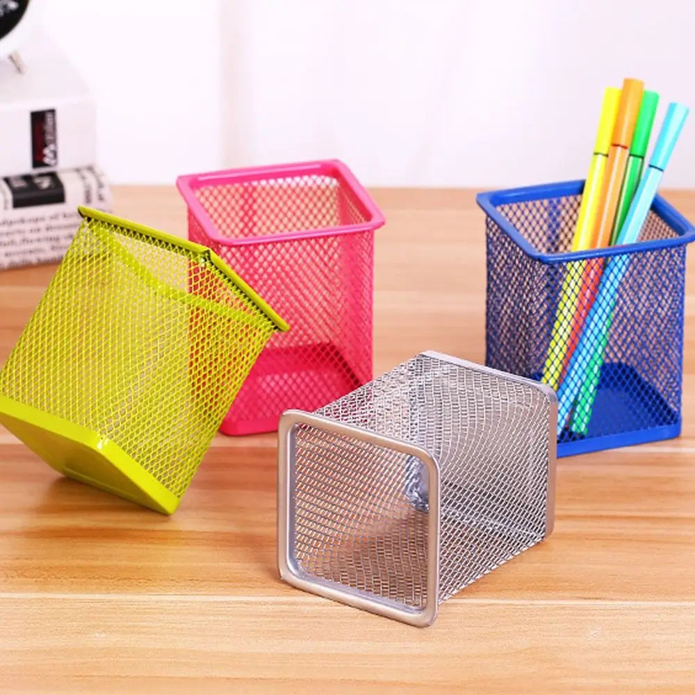 Multifunction Round/Square Mesh Pen Pot Multicolor Pen Holder Desk Tidy Stationery Organiser Pencil Storage Stationery Organiser
