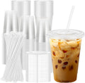 16 oz Clear Plastic Cups with Lids and Straws Disposable Plastic Coffee Cups with Lids for Iced Coffee Cold Beverages, Smoothie