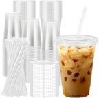 16 oz Clear Plastic Cups with Lids and Straws Disposable Plastic Coffee Cups with Lids for Iced Coffee Cold Beverages, Smoothie