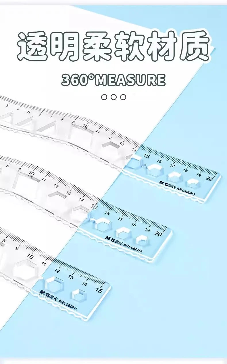 M&G Soft Straight Ruler Transparent 15/20cm Ruler Wave Ruler Painting Drawing Tool Bendable Multifunctional Creative Drawing Rul