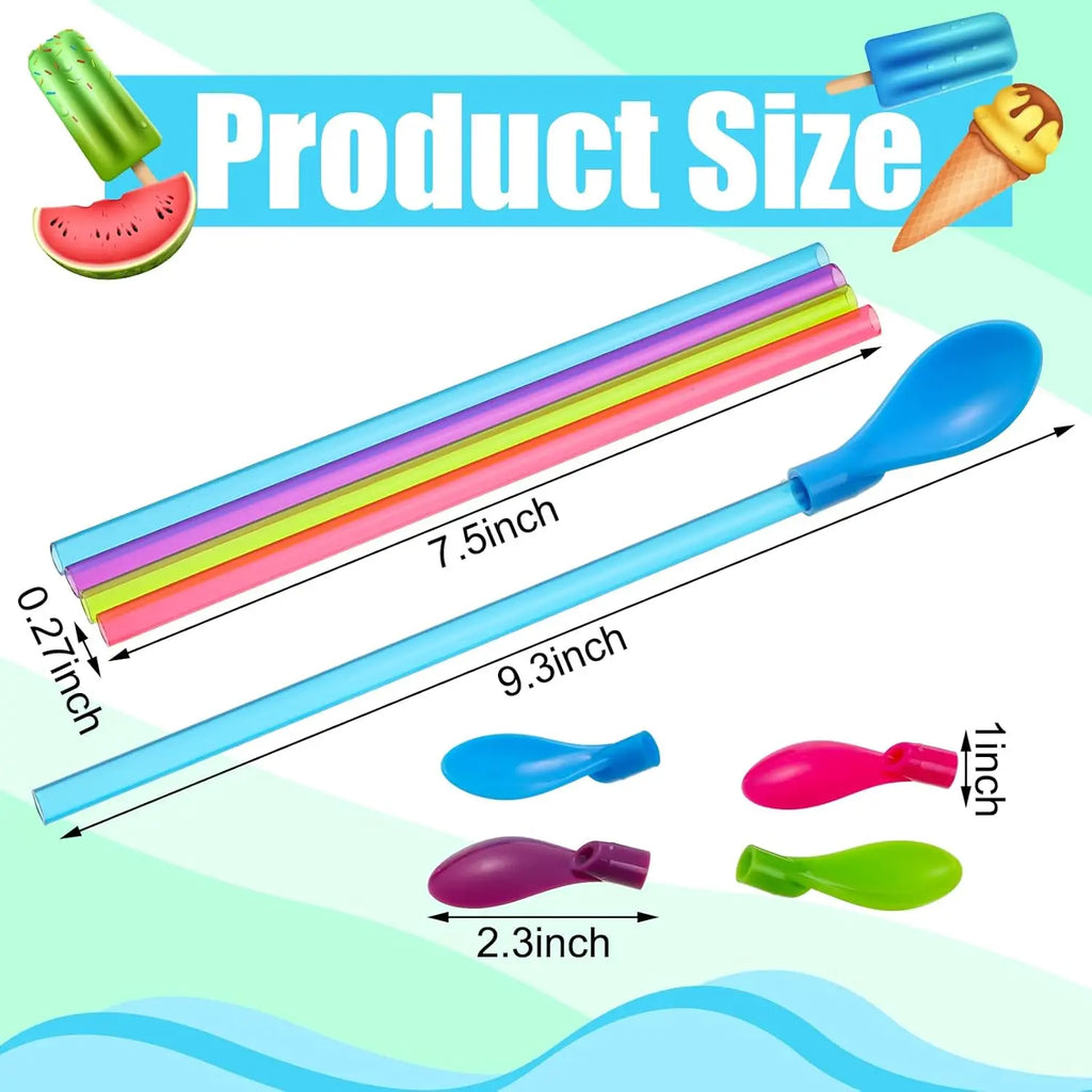 Snow Cone Spoon Straws Long Milkshake Straws for Drinking Snow Cone Ice Cream Coffee Kitchen Stirring Utensil Supplies