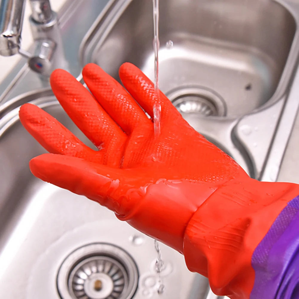 Fleece Lined Latex Dishwashing Gloves Thermal Extra Long Latex Cleaning Gloves Warm Winter Dishwashing Laundry Aid