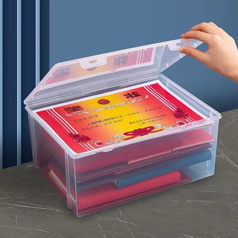 1Pc Transparent Storage Container Plastic Dustproof Box Stationery Jewelry Portable Large Capacity A4 A5 File Organizer Supplies